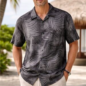 Tasso Elba Island Hawaiian Shirt Mens 2XL Silk Linen Tropical Camp Shirt NWT